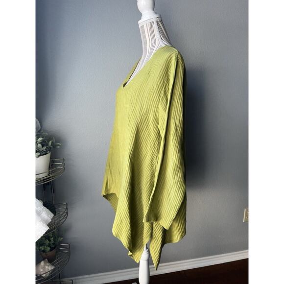 Kathleen Sommers Women Tunic Blouse Medium Lime Green 100% Silk Asymmetrical Hem - Picture 3 of 6